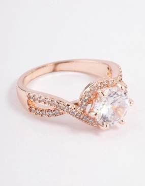 Rose Gold Round Infinity Halo Ring Sparkling Edge
