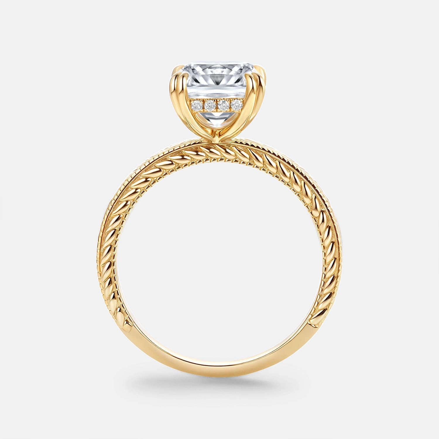 Secure Article Traditional Mark Emerald Cut Engraved Lab Grown Diamond Vintage Engagement Ring - Celeste