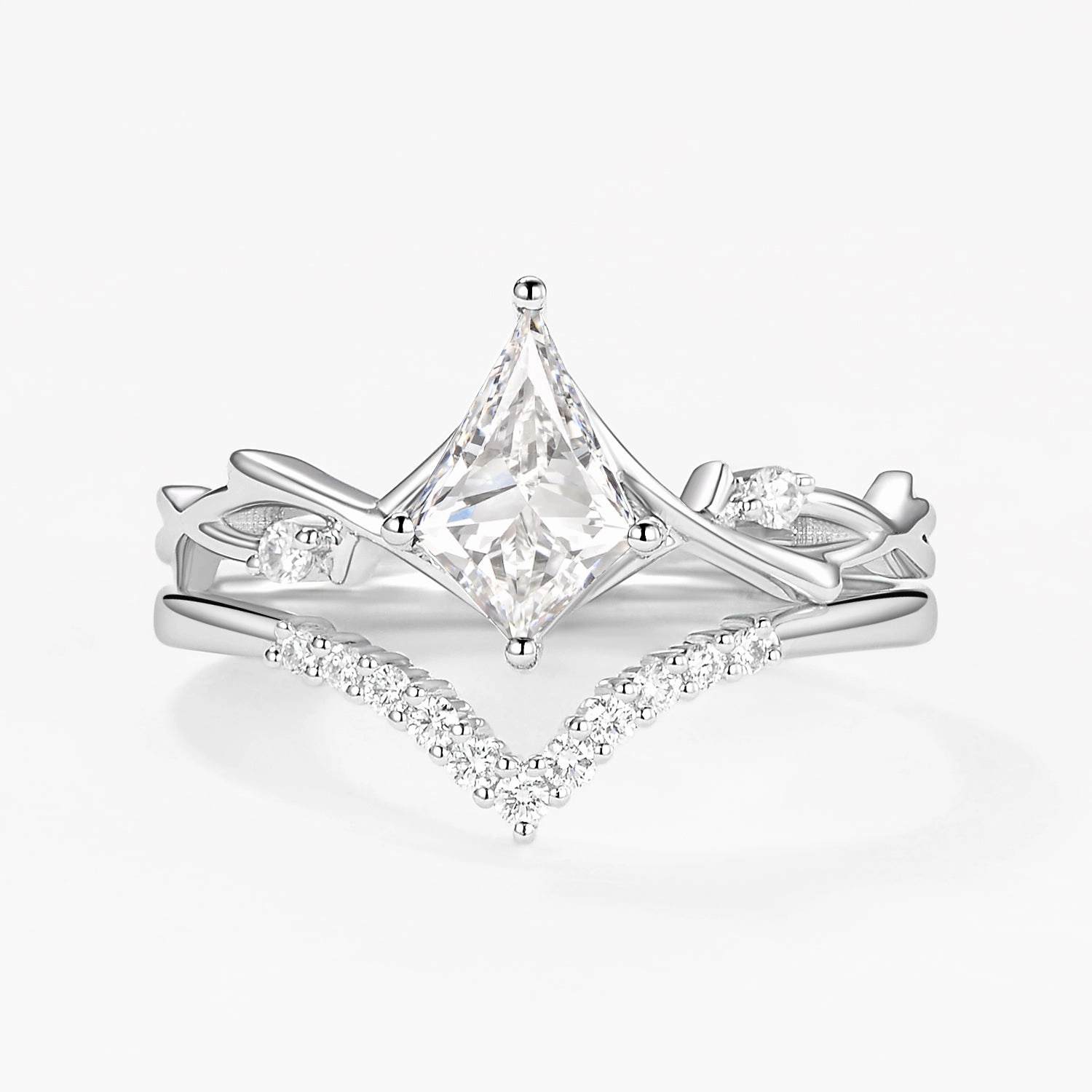 Branch Kite Cut Lab Grown Diamond Engagement Ring Set 2pcs - Crest Wearable Art