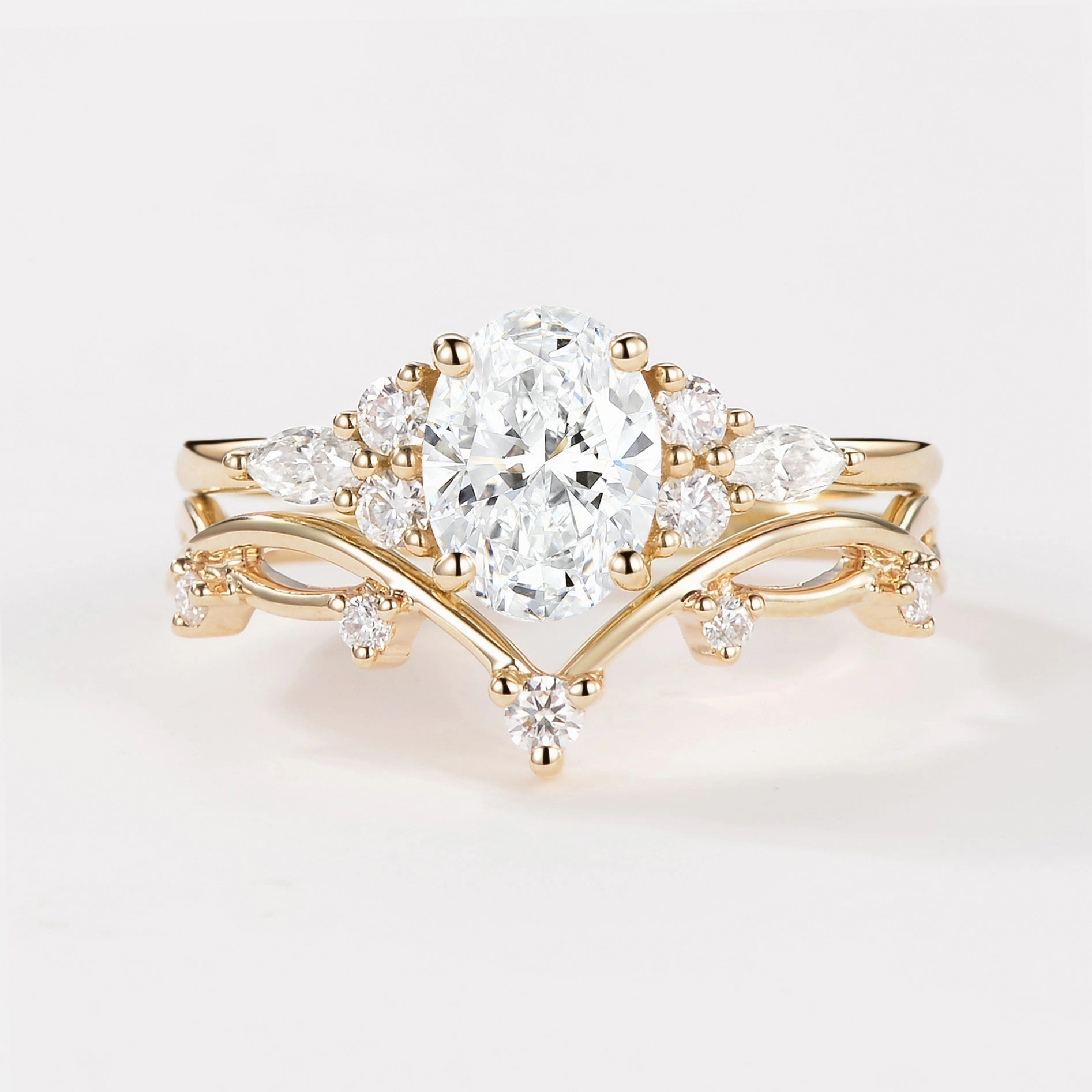 Branches Oval Cut Lab Grown Diamond Ring Set 2pcs Durable Article