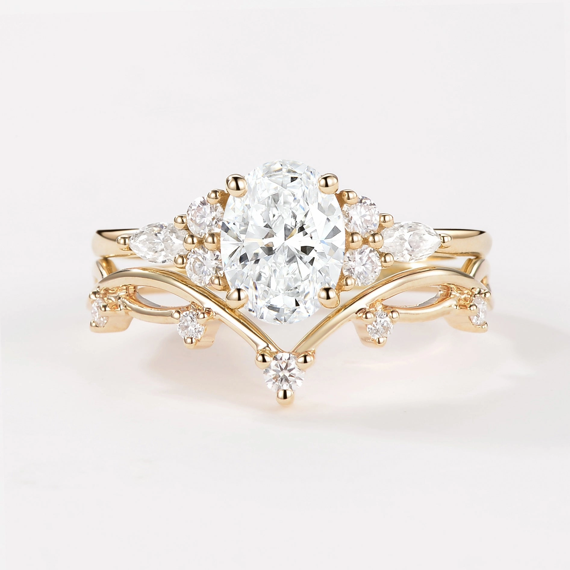 Glamorous Jewelry Meaningful Object Branches Oval Cut Lab Grown Diamond Ring Set 2pcs