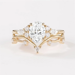 Branches Oval Cut Lab Grown Diamond Ring Set 2pcs Durable Article