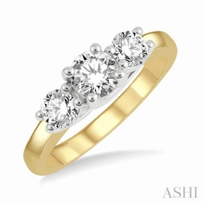 1 ctw Round Cut Diamond Three-Stone Ring in 14K Yellow and White Gold Bendable Item Personal Decoration