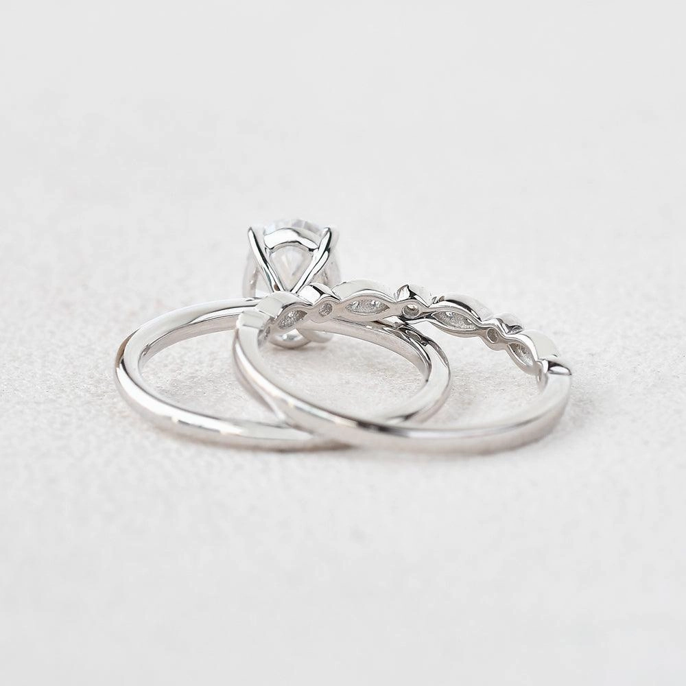 Premium item Style Evolution 1.5ct Oval Moissanite Vintage Solitaire Ring Set 2pcs