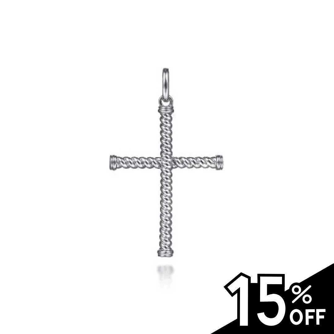 Sparkle Surface Dazzling Highlight 925 Sterling Silver Twisted Rope Cross Pendant