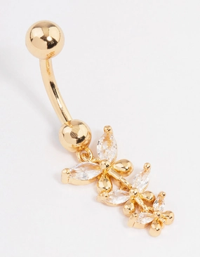 Gold Plated Surgical Steel Triangular Butterfly Drop Belly Ring Striking Detail
