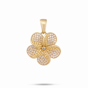 Plumeria Yellow Sapphire Pendant in Gold with Diamonds - 20mm Elegant Shape