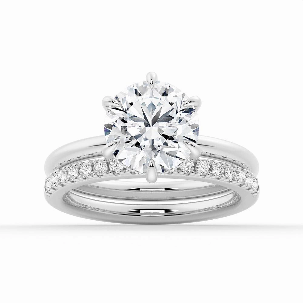 Exclusive Appeal Unique Sparkle Six Prong Solitaire Hidden Halo Moissanite Ring Set with Matching Wedding Band