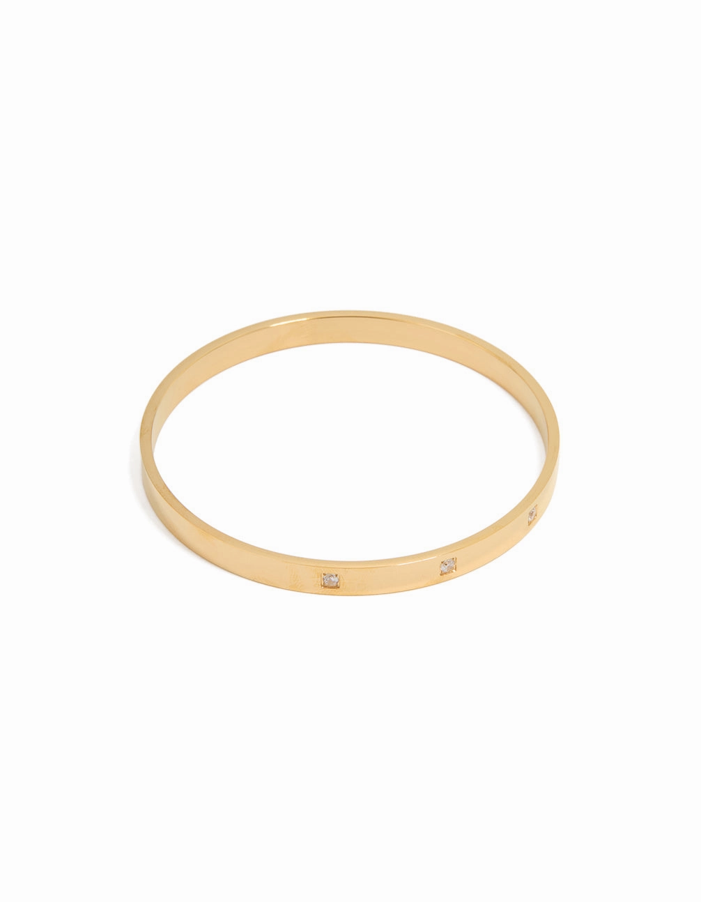 Dazzling Glow Waterproof Gold Plated Stainless Steel Triangular Cubic Zirconia Flat Bangle