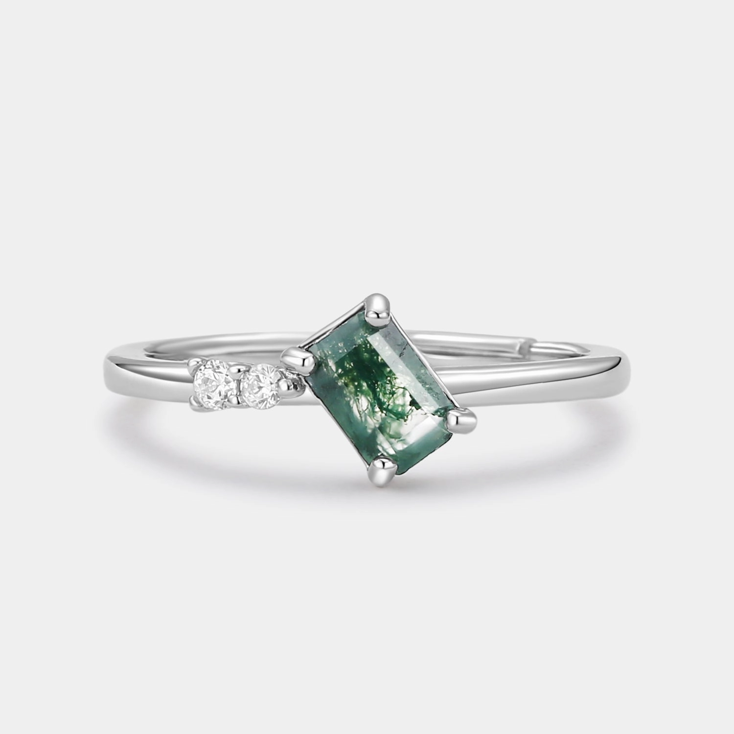 Emerald Cut Moss Agate & Moissanite Engagement Ring Future Use Dreamy Gift