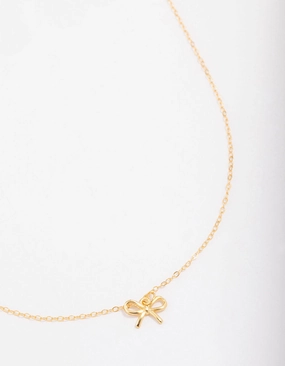 Luxury Shape Gold Plated Sterling Silver Bow Pendant Necklace