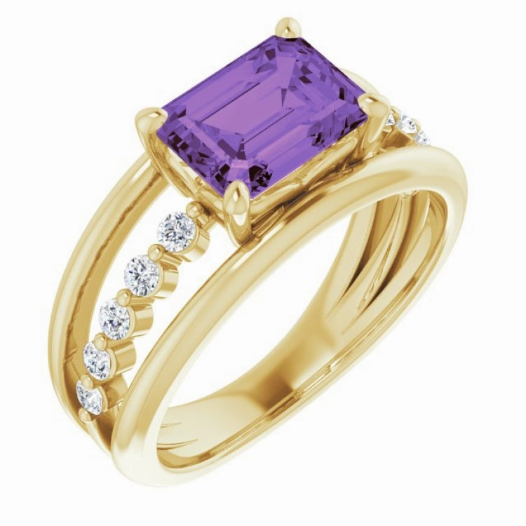 14K Yellow Natural Amethyst & 1/5 CTW Natural Diamond Ring Lustrous Detail