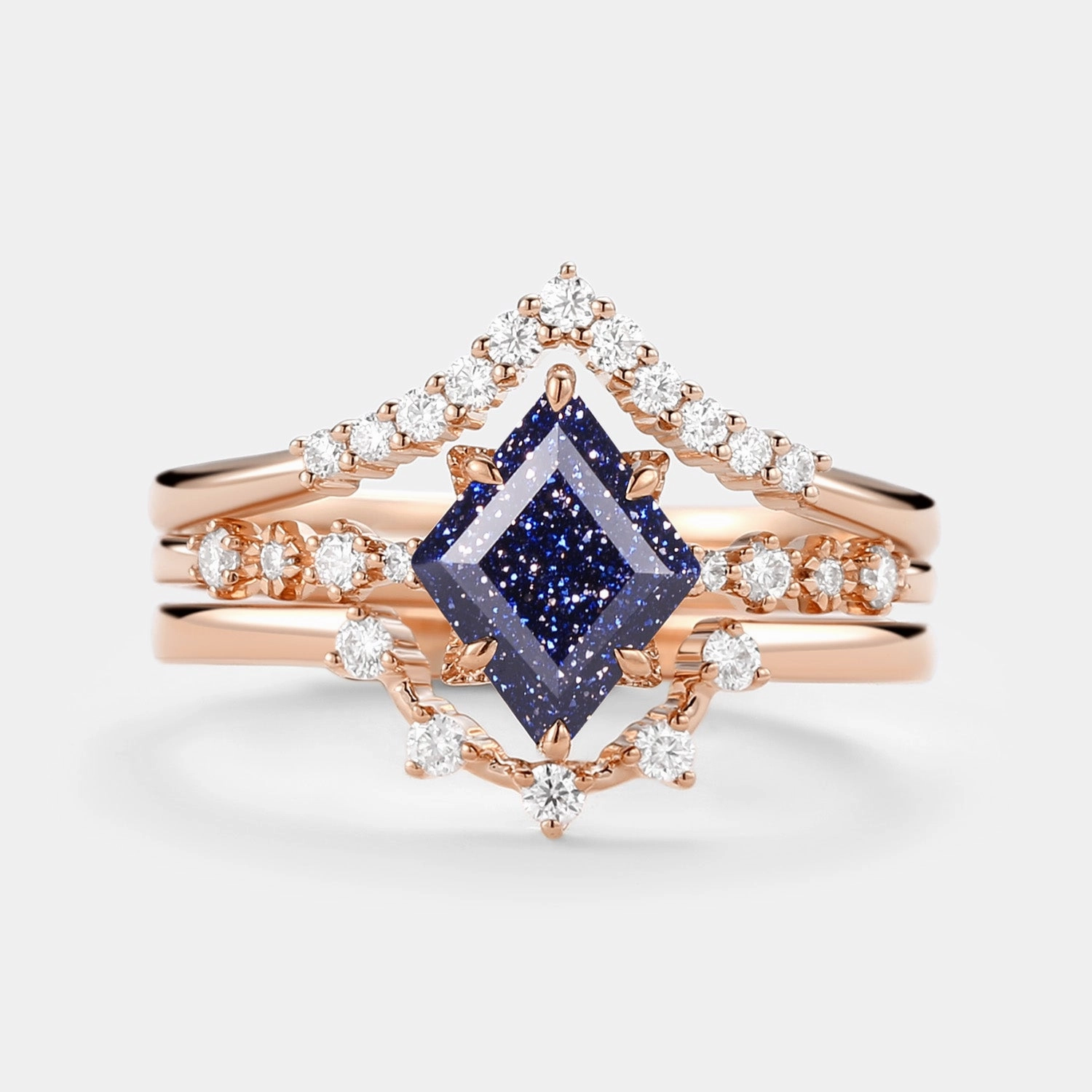 Low-Cost Symbol Artistic Decoration Blue Sandstone & Moissanite Ring Set 3pcs - Violet