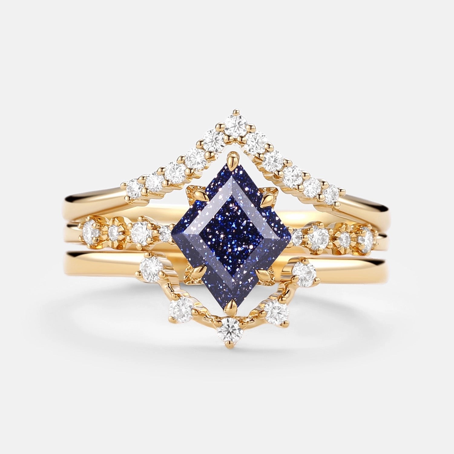 Formal Event Elegant adornment Blue Sandstone & Moissanite Ring Set 3pcs - Violet