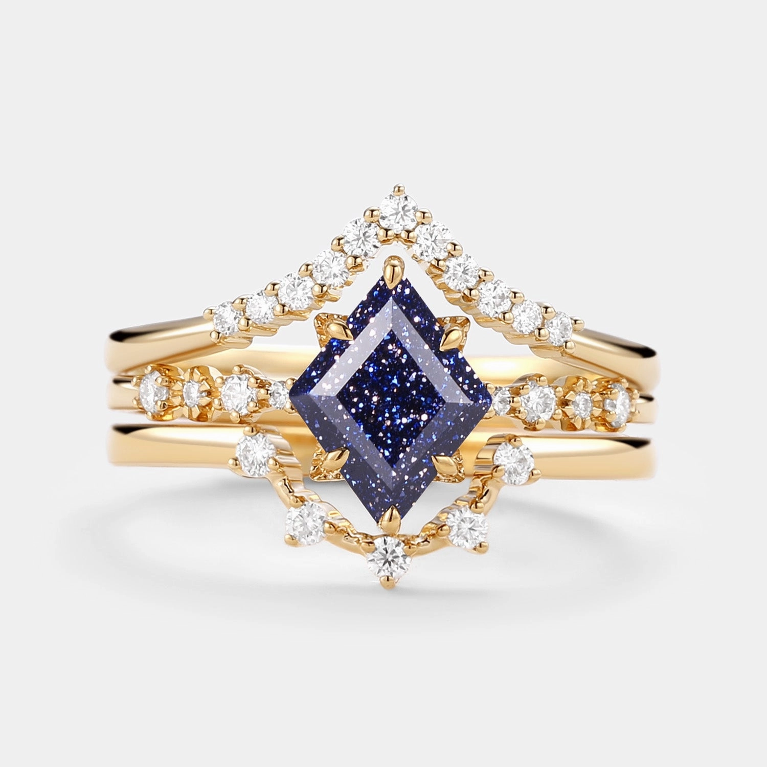 Lightweight Statement Classic Vibe Blue Sandstone & Moissanite Ring Set 3pcs - Violet