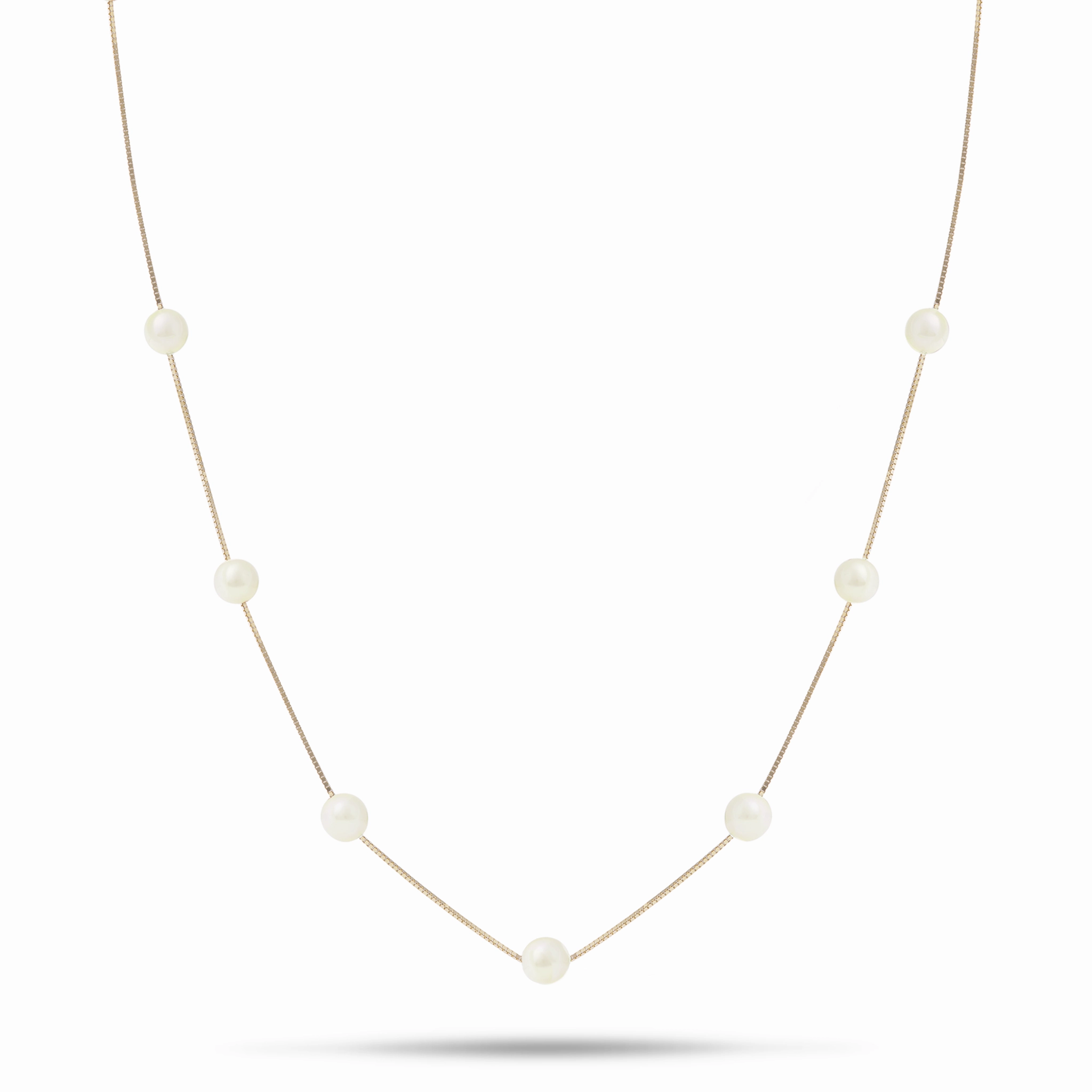 Refined Quality Luxurious Touch 18" Freshwater White Pearl Necklace in Gold - 5-6mm