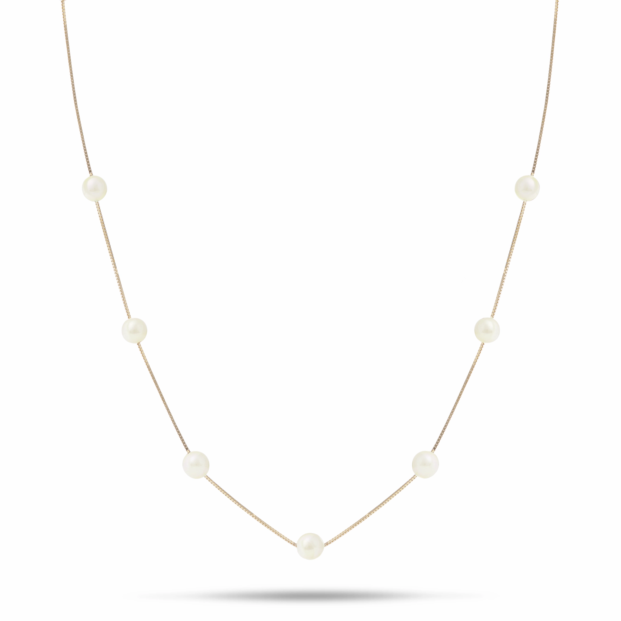 Sleek Texture Radiant Jewelry 18" Freshwater White Pearl Necklace in Gold - 5-6mm