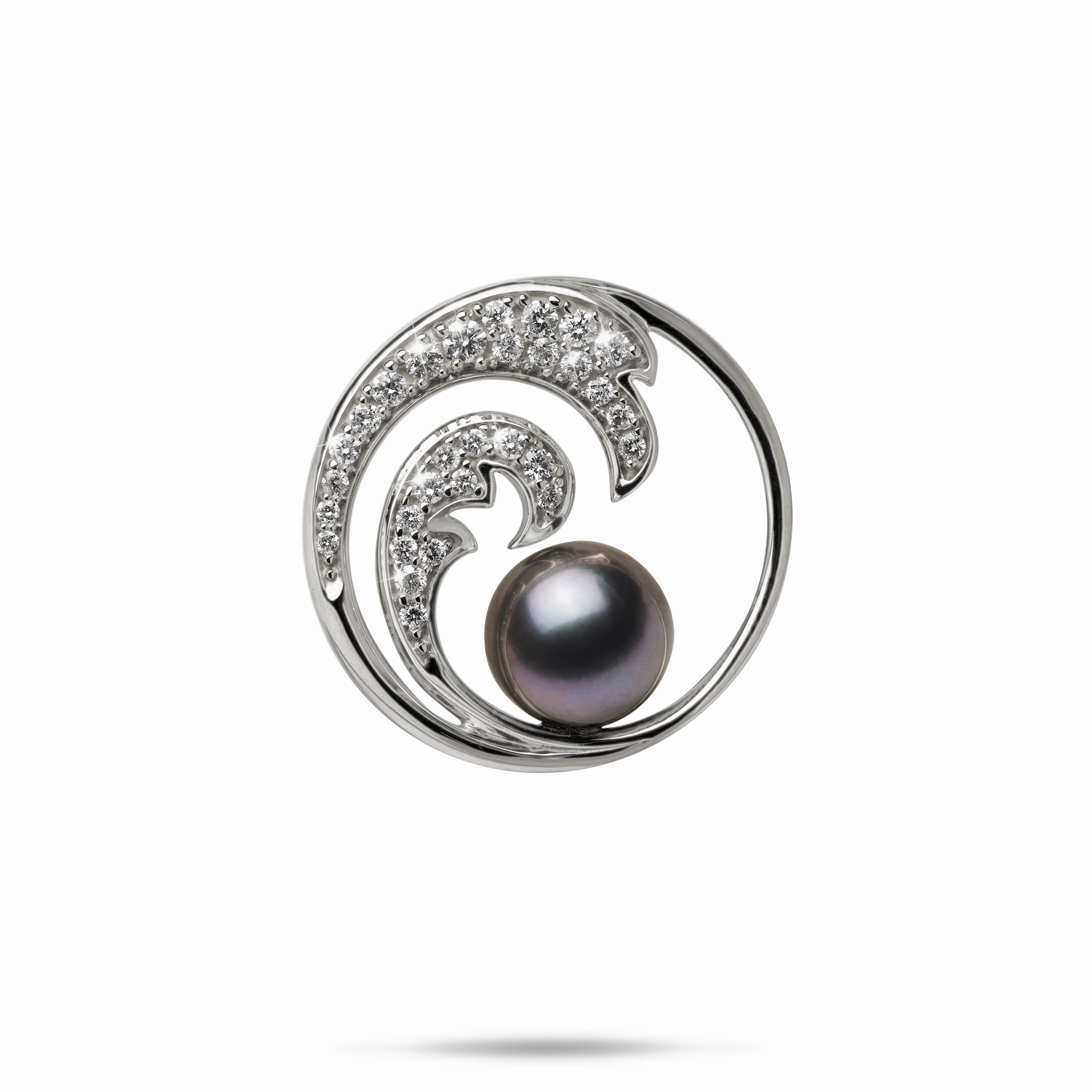Nalu Tahitian Black Pearl Pendant in White Gold with Diamonds - 24mm Exquisite Sparkle