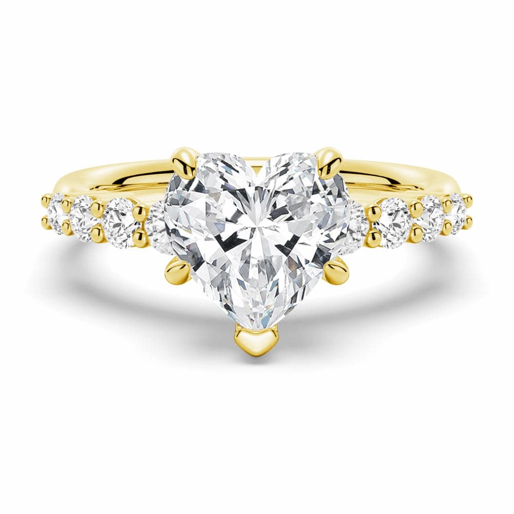 Classic Shared Prong Heart Shaped Moissanite Engagement Ring Unique Element Premium Accent