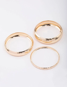Delicate Accent Gold Mixed Molten Gold Bangle 3-Pack