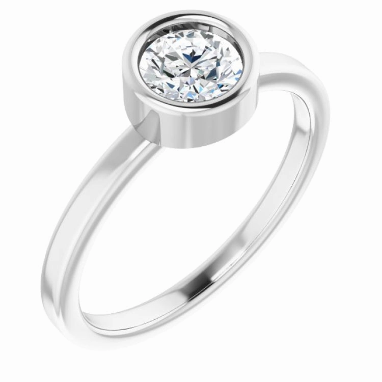 Trendy Edge simple design Rhodium-Plated Sterling Silver 5.5 mm Natural White Sapphire Ring