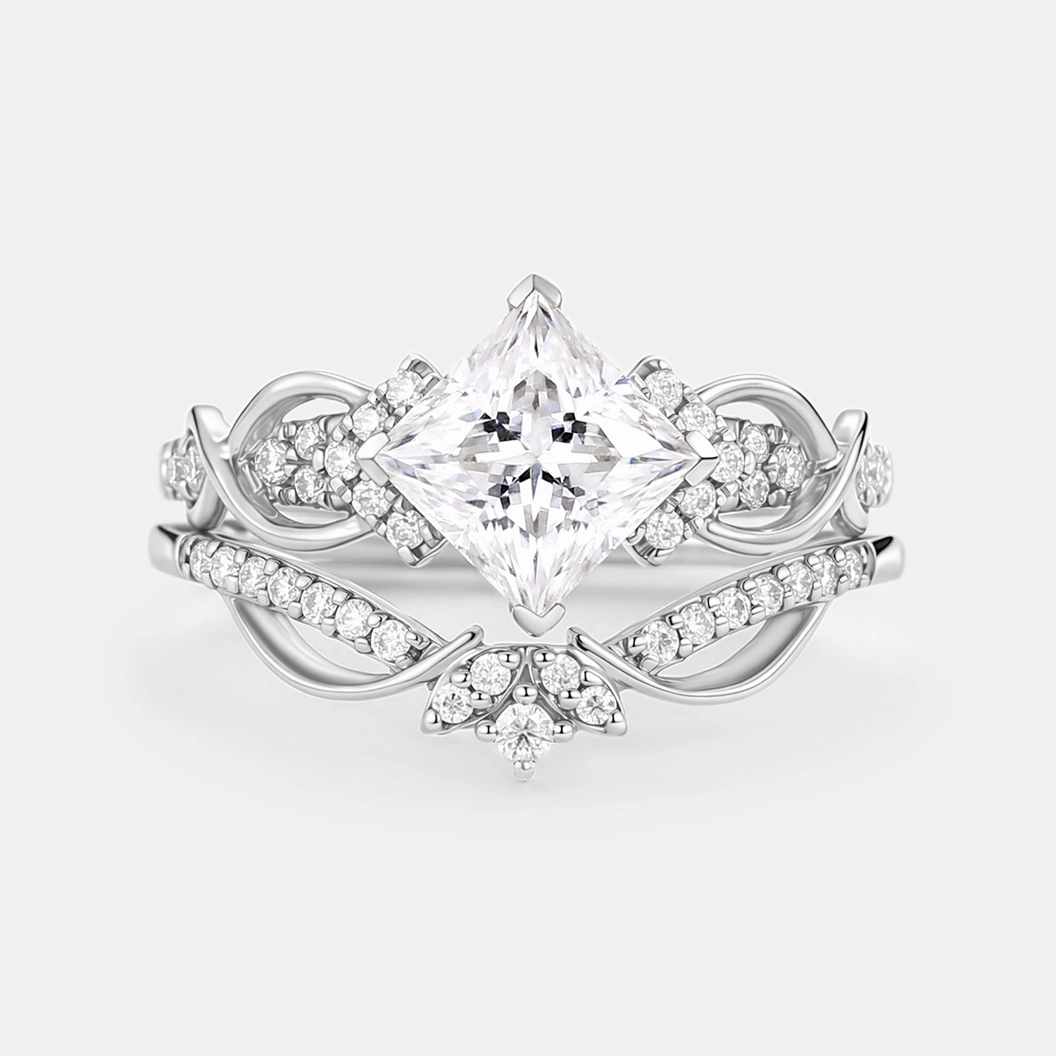 Princess Cut Moissanite Twist Engagement Ring Set 2pcs Party Moment