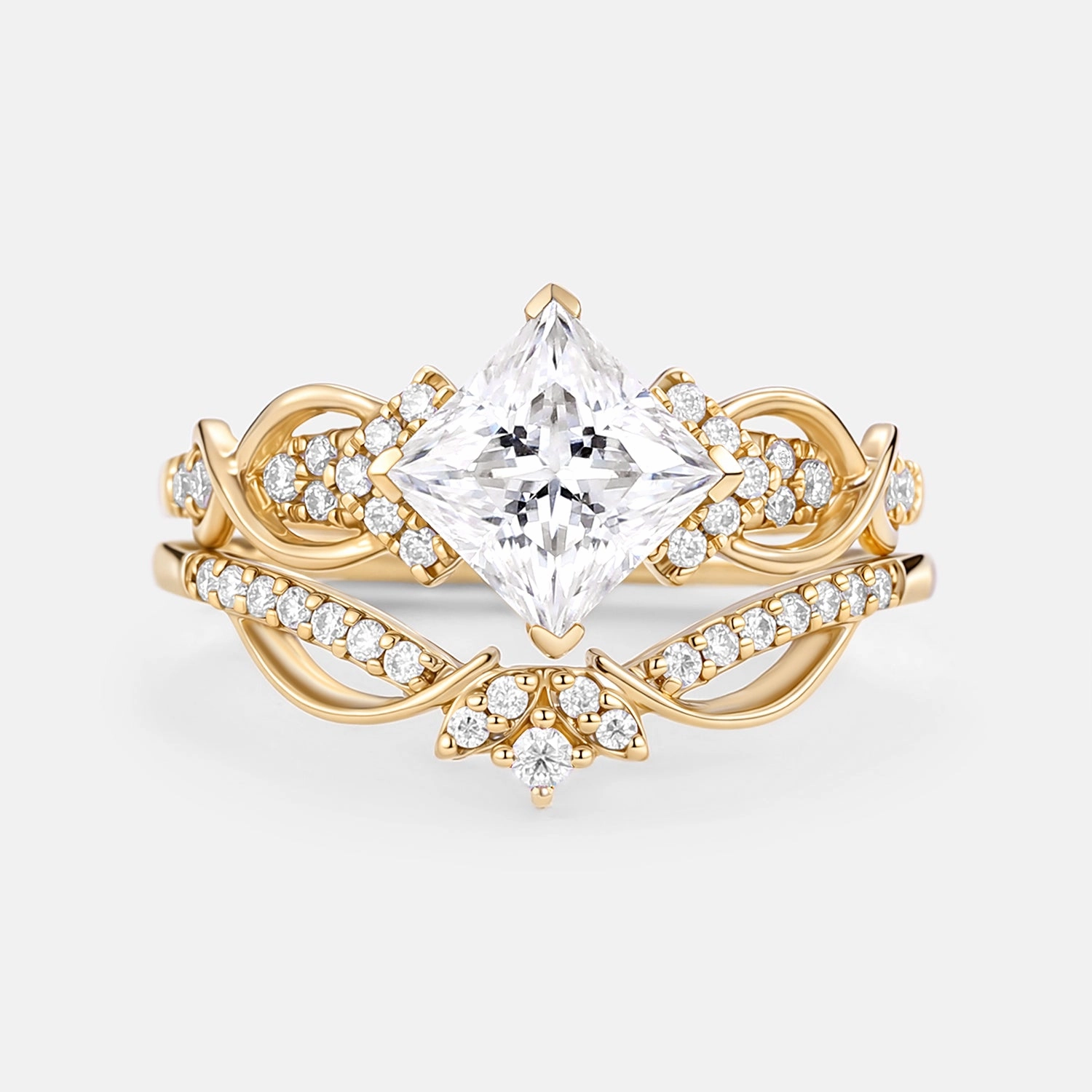 Princess Cut Moissanite Twist Engagement Ring Set 2pcs Budget Embellishment strong style