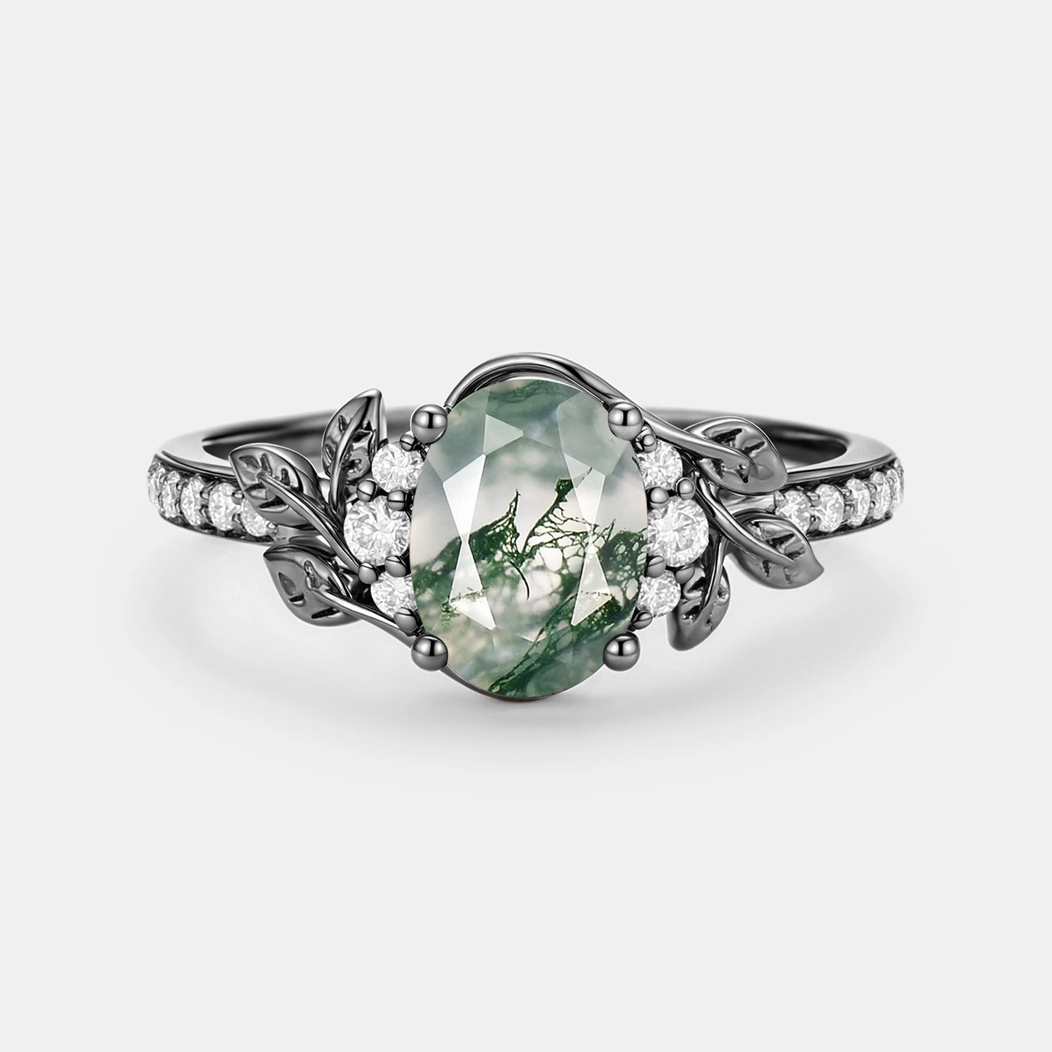 Oval Moss Agate Classic Engagement Ring - Gilt Fine Product