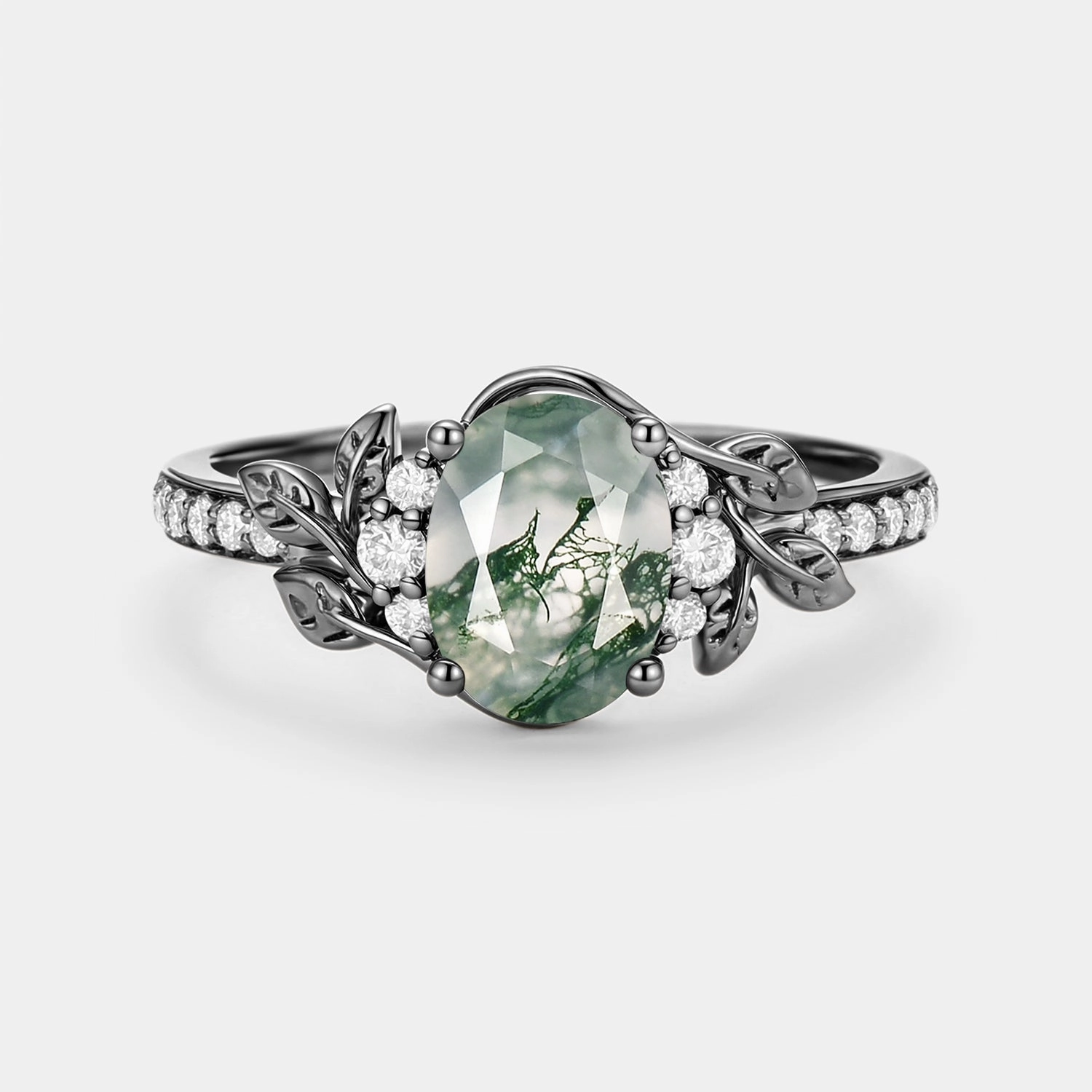 Creative Design Vibrant Spark Oval Moss Agate Classic Engagement Ring - Gilt