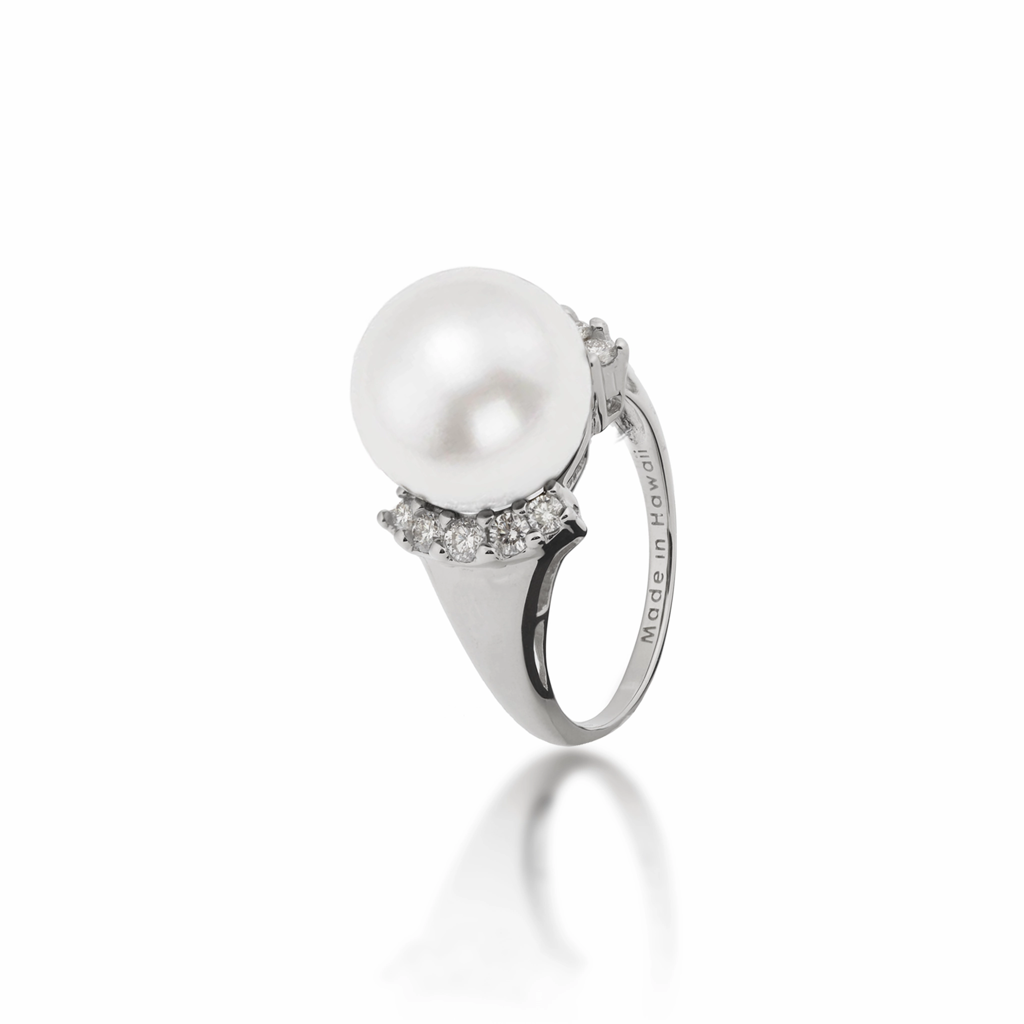 Fashionable Touch Clean Lines South Sea White Pearl Ring in White Gold with Diamonds - 12-13mm