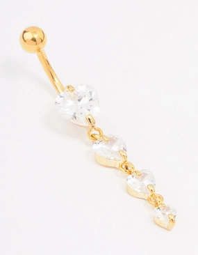Timeless Glow Gold Plated Surgical Steel Cubic Zirconia Heart Belly Ring