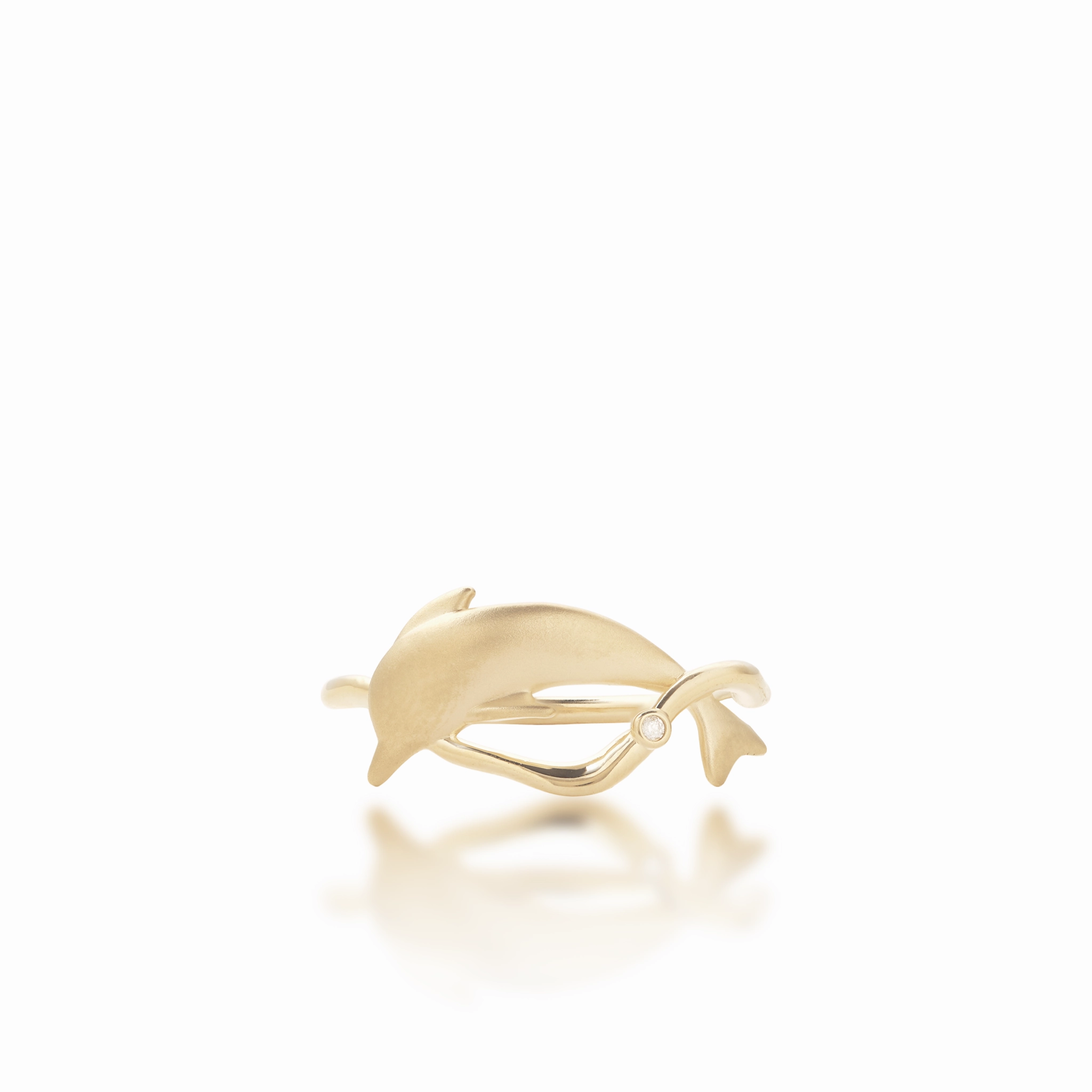 Sculpted Accent Bubble Dolphin Ring in Gold with Diamond - 10mm
