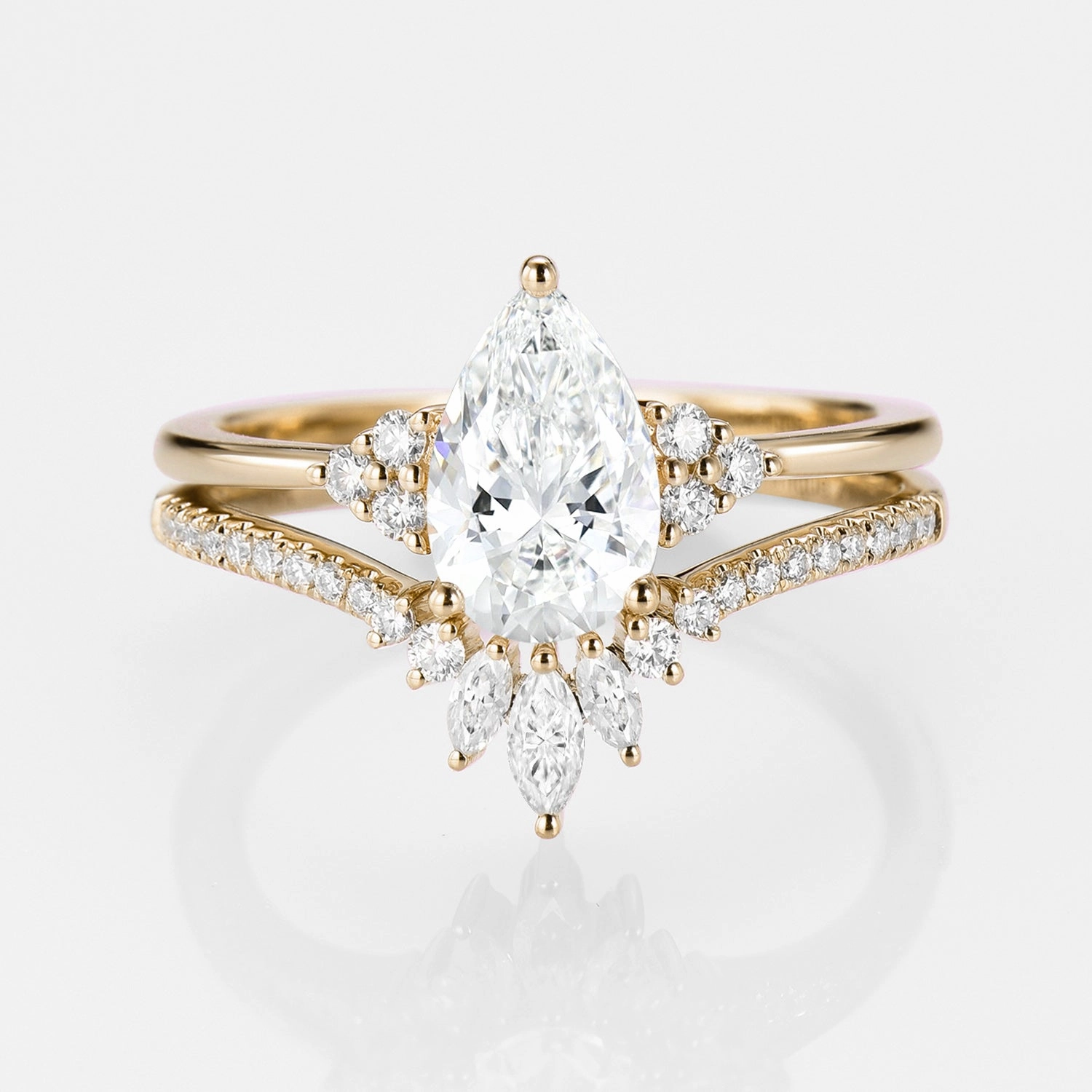 Hand Wash Only Pre Assembled 1.0ct Pear Lab Grown Diamond Vintage Ring Set 2pcs - Lydia