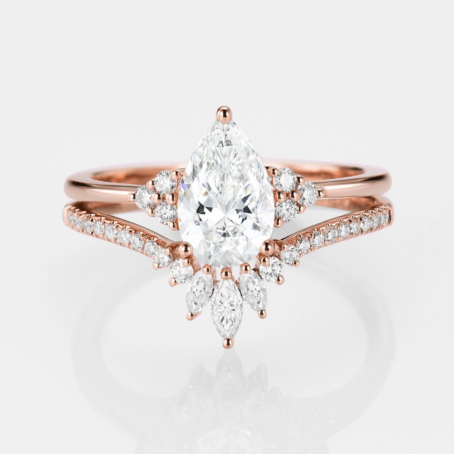 1.0ct Pear Lab Grown Diamond Vintage Ring Set 2pcs - Lydia Modern Present Durable Symbol