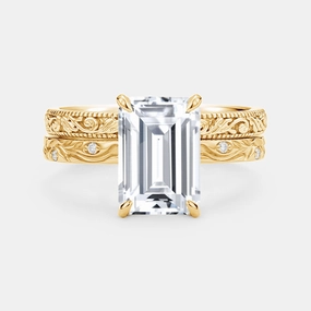 Everyday Favorite Emerald Cut Engraved Lab Grown Diamond Vintage Ring Set 2pcs - Prism