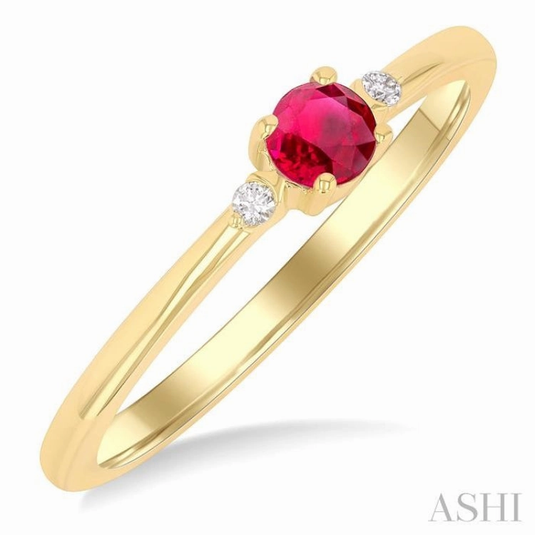 3.5 MM Round Shape Ruby and 1/50 Ctw Petite Round Cut Diamond Fashion Ring in 10K Yellow Gold simple design