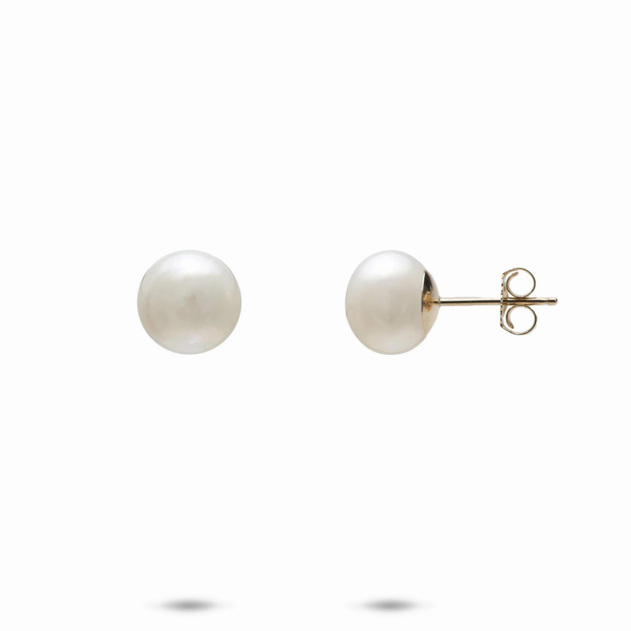 Button Freshwater Pearl Earrings in Gold - 8-9mm Silhouetted Shine