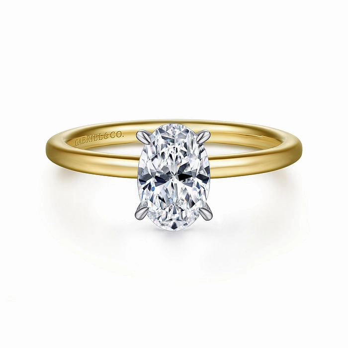 Gift Moment Elegant Feel Cari - 14K White-Yellow Gold Hidden Halo Oval Diamond Engagement Ring