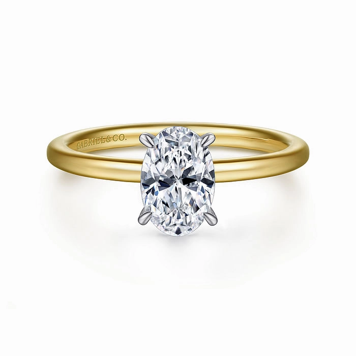 Casual Flow Cari - 14K White-Yellow Gold Hidden Halo Oval Diamond Engagement Ring