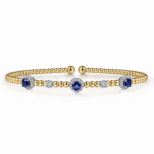14K Two-Tone Gold Diamond and Sapphire Bujukan Cuff Bracelet Artisan Flair
