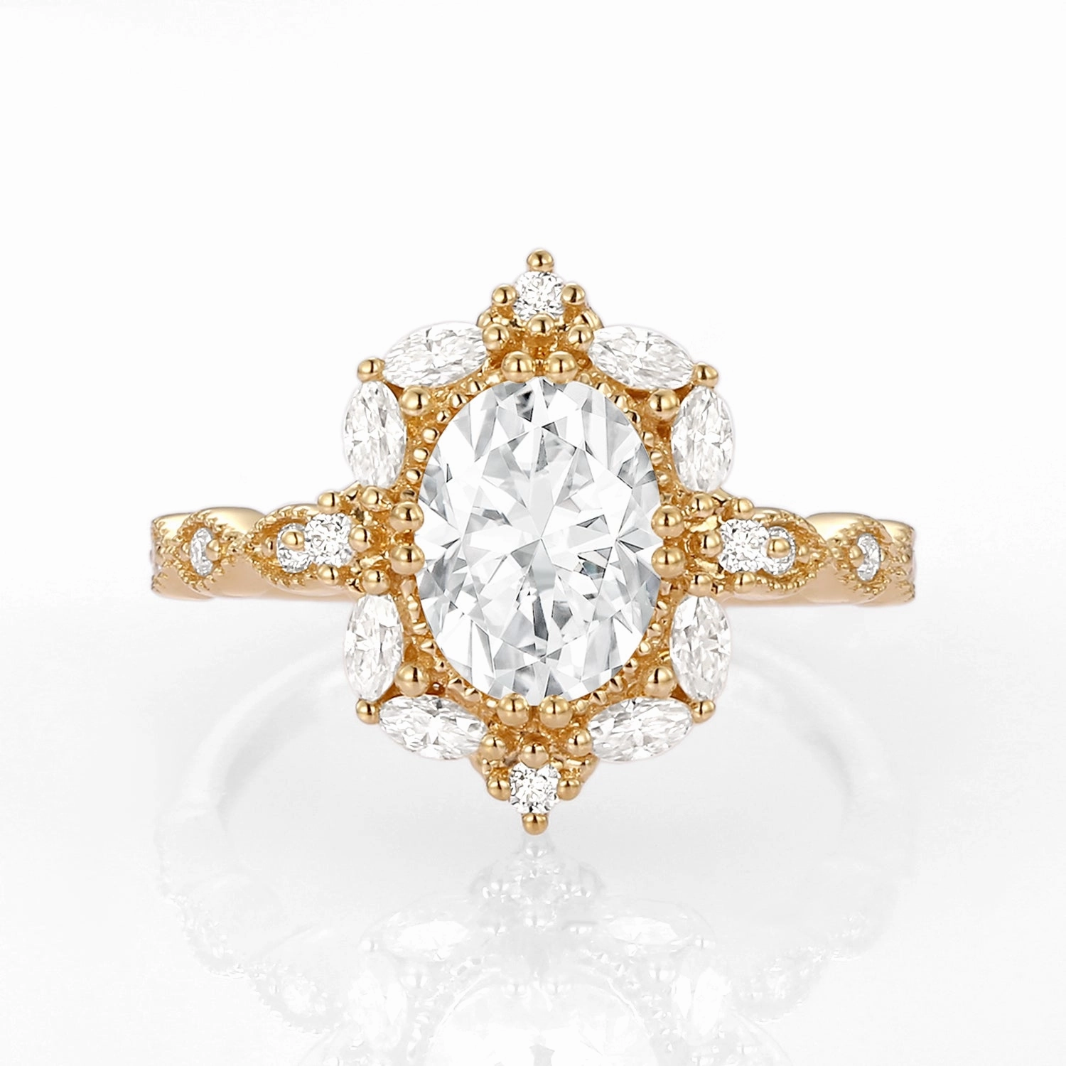 1.5ct Oval Moissanite Signature Vintage Byzantine Ring Contemporary Layer