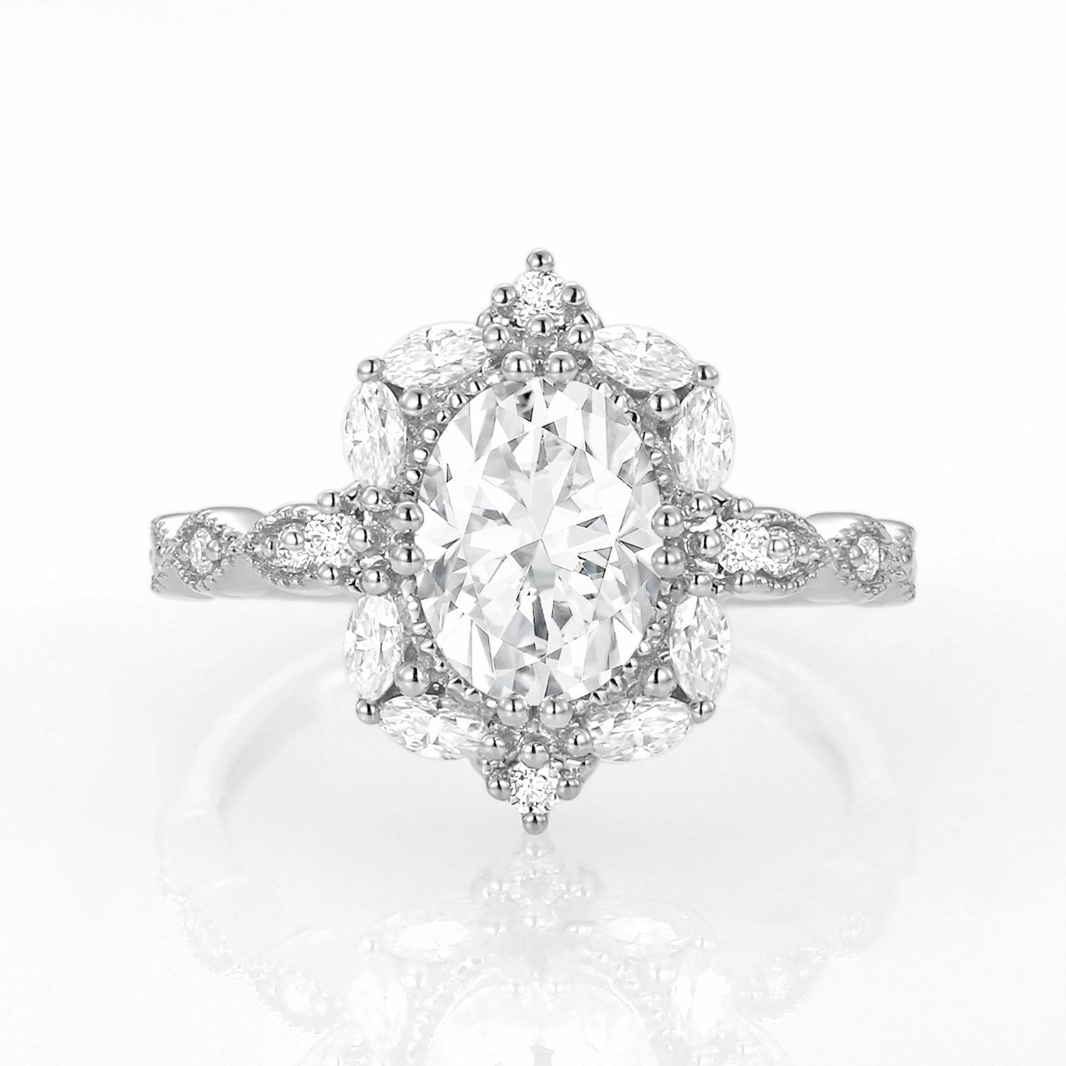 Coordinated Group Timeless Craft 1.5ct Oval Moissanite Signature Vintage Byzantine Ring