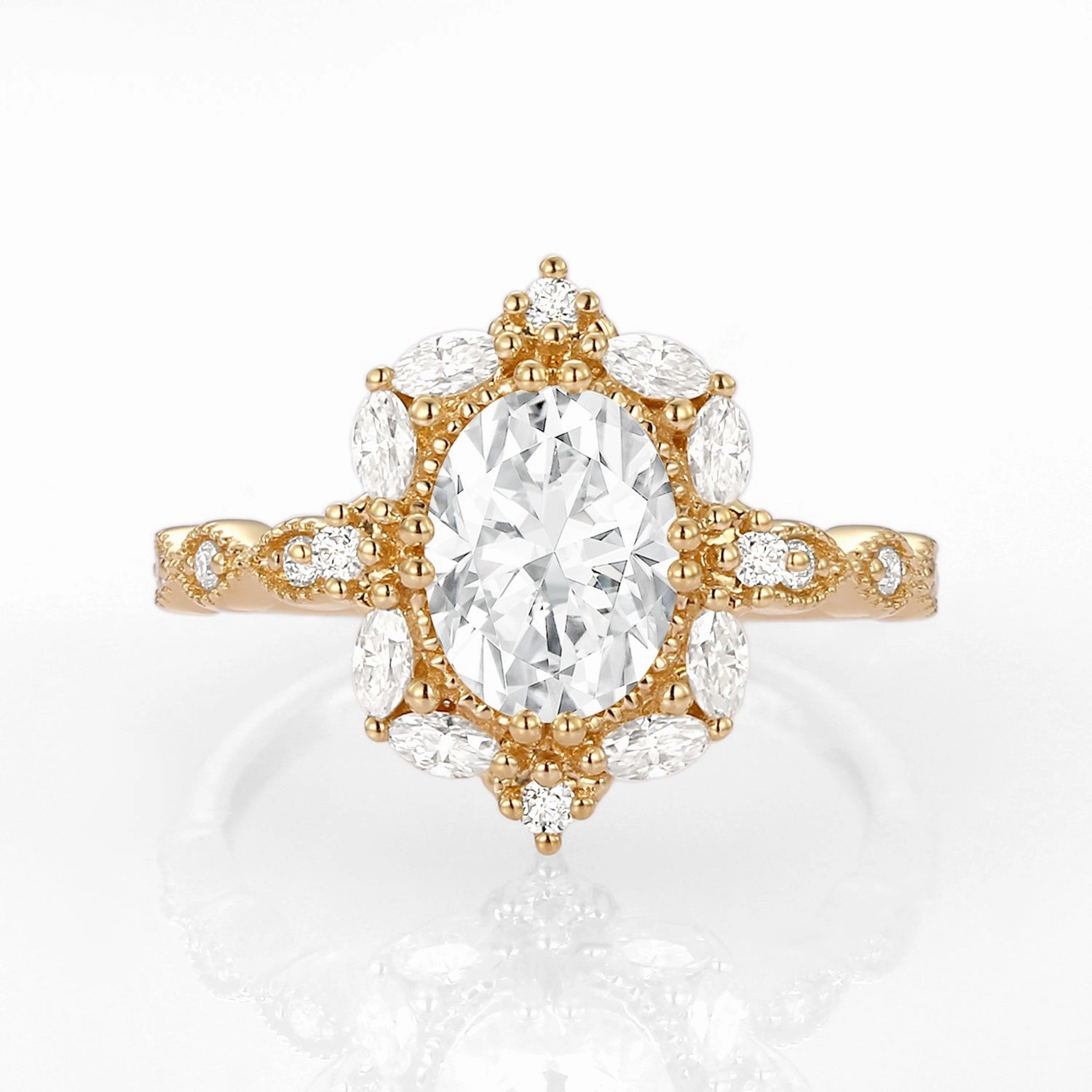 Trendy Outfit 1.5ct Oval Moissanite Signature Vintage Byzantine Ring