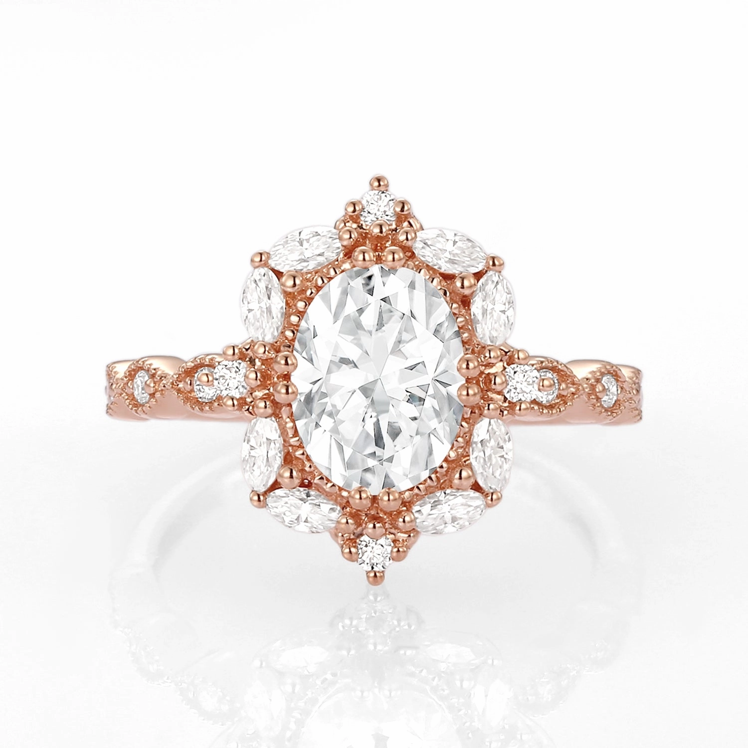 Custom built Elegant Feel 1.5ct Oval Moissanite Signature Vintage Byzantine Ring