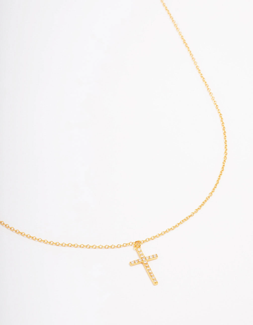 Bridal Look Gold Plated Sterling Silver Pave Cross Pendant Necklace