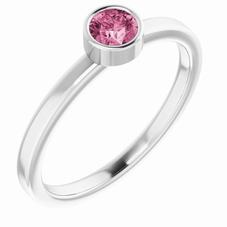 Polished Motion Secure Ornament Platinum 4 mm Natural Pink Tourmaline Ring