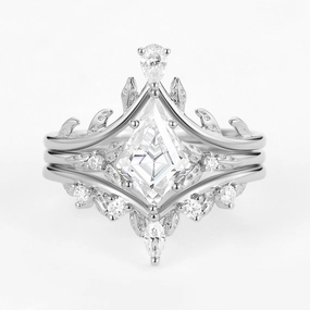 Night Out Kite Cut Moissanite Leafy Engagement Ring Set 3pcs