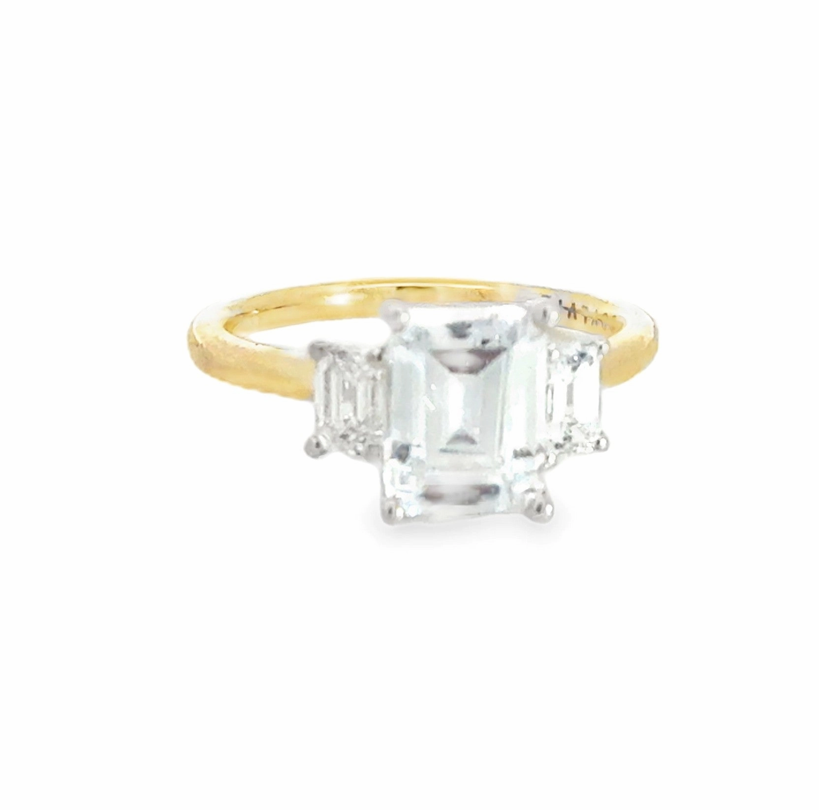 Inspiring Jewelry Emerald Cut Two Tone Three Stone Engagement Ring