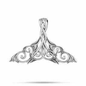 Vibrant Shine Finish Formal Wear Living Heirloom Whale Tail Pendant in Sterling Silver - 42mm