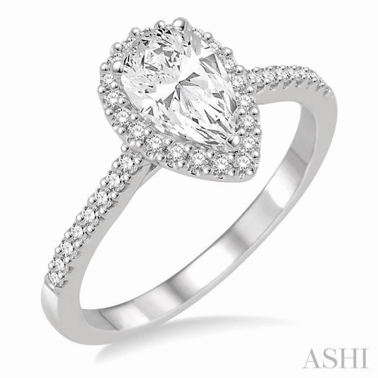 Custom Article 5/8 ctw Diamond Engagement Ring with 1/3 ct Pear Shaped Center stone in 14K White Gold